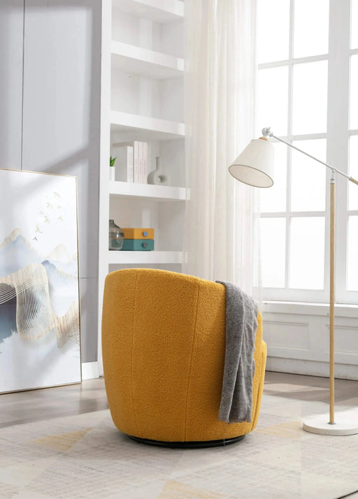 Teddy Fabric Swivel Accent Armchair Barrel Chair With Powder Coating Metal Ring-DTYStore