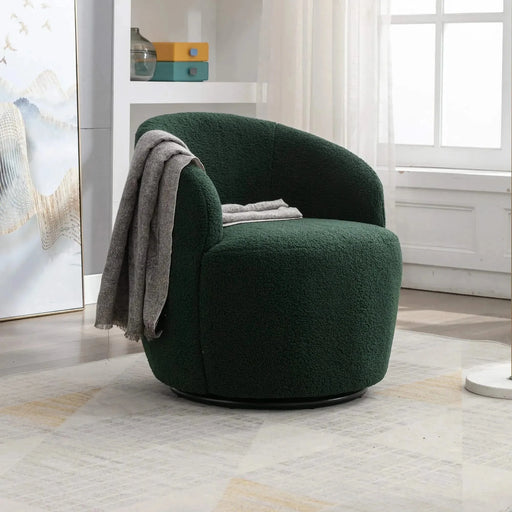 Teddy Fabric Swivel Accent Armchair Barrel Chair With Powder Coating Metal Ring-DTYStore