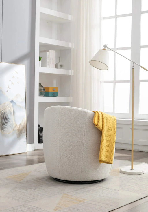 Teddy Fabric Swivel Accent Armchair Barrel Chair With Powder Coating Metal Ring-DTYStore