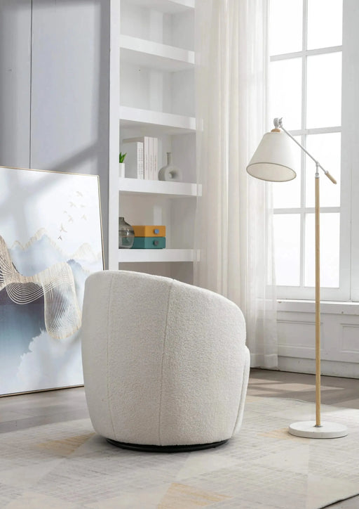 Teddy Fabric Swivel Accent Armchair Barrel Chair With Powder Coating Metal Ring-DTYStore