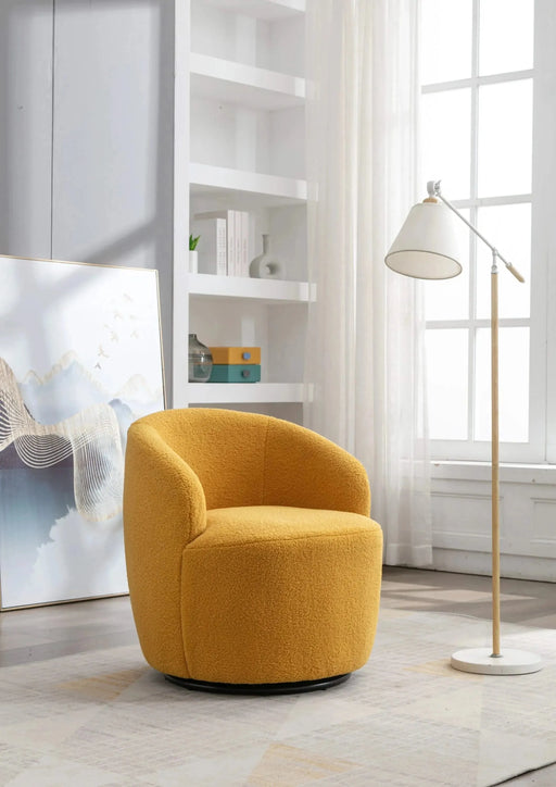 Teddy Fabric Swivel Accent Armchair Barrel Chair With Powder Coating Metal Ring-DTYStore