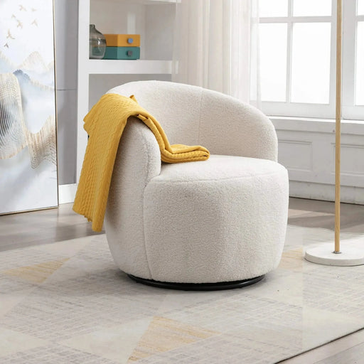 Teddy Fabric Swivel Accent Armchair Barrel Chair With Powder Coating Metal Ring-DTYStore