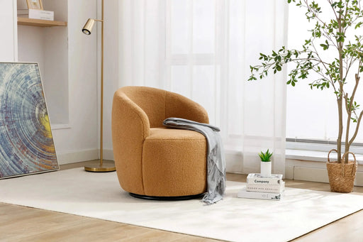 Teddy Fabric Swivel Accent Armchair Barrel Chair With Powder Coating Metal Ring-DTYStore