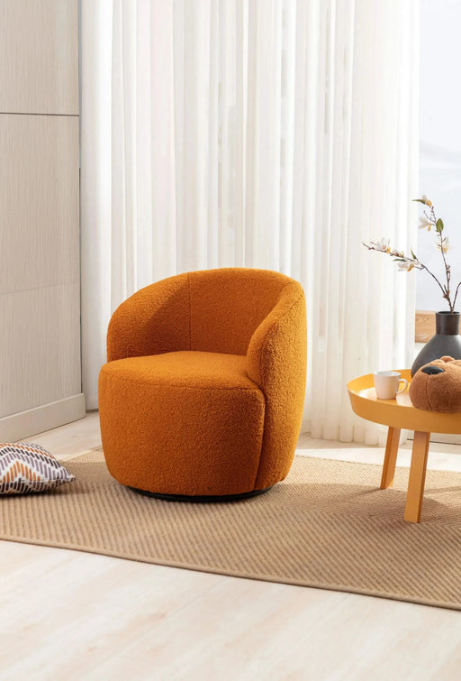 Teddy Fabric Swivel Accent Armchair Barrel Chair With Powder Coating Metal Ring-DTYStore