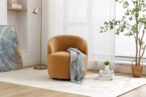 Teddy Fabric Swivel Accent Armchair Barrel Chair With Powder Coating Metal Ring-DTYStore