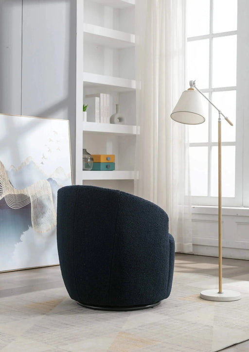 Teddy Fabric Swivel Accent Armchair Barrel Chair With Powder Coating Metal Ring-DTYStore