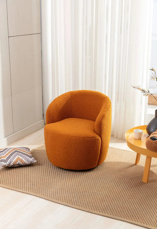 Teddy Fabric Swivel Accent Armchair Barrel Chair With Powder Coating Metal Ring-DTYStore