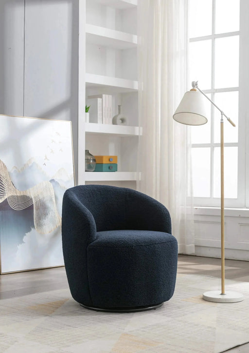 Teddy Fabric Swivel Accent Armchair Barrel Chair With Powder Coating Metal Ring-DTYStore
