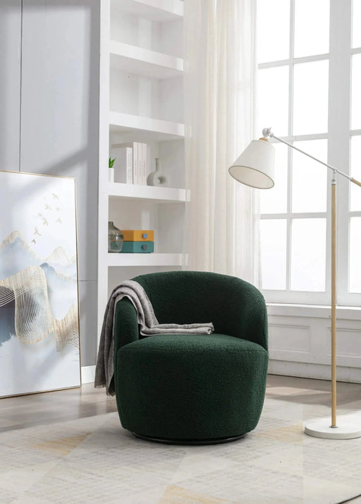 Teddy Fabric Swivel Accent Armchair Barrel Chair With Powder Coating Metal Ring-DTYStore