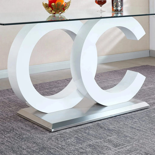 Tempered Glass Dining Table with White MDF Middle Support and Stainless Steel Base for Modern Design Default -DTYStore