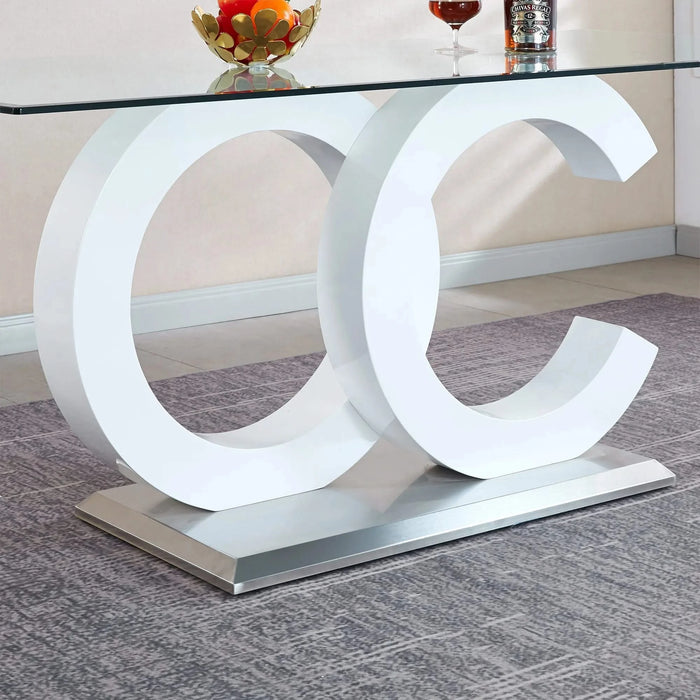 Tempered Glass Dining Table with White MDF Middle Support and Stainless Steel Base for Modern Design Default -DTYStore