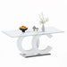 Tempered Glass Dining Table with White MDF Middle Support and Stainless Steel Base for Modern Design Default -DTYStore