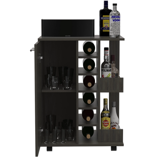 Tennessee Bar Cart, One Cabinet With Division, Six Cubbies For Liquor, Two Shelves Default -DTYStore