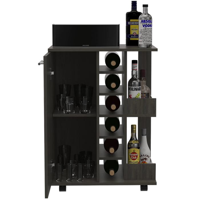 Tennessee Bar Cart, One Cabinet With Division, Six Cubbies For Liquor, Two Shelves Default -DTYStore