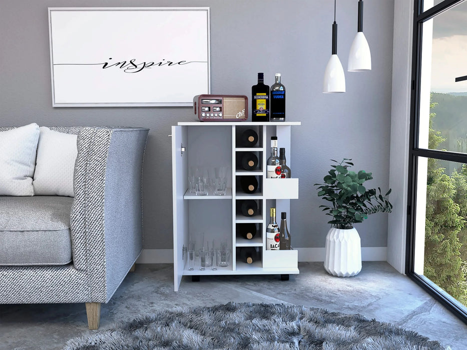 Tennessee Bar Cart, One Cabinet With Division, Six Cubbies For Liquor, Two Shelves Default -DTYStore