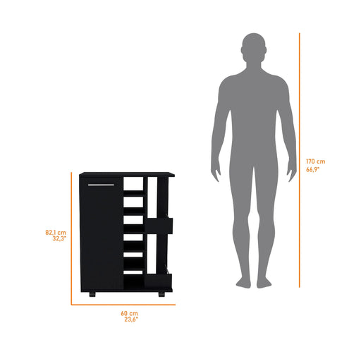 Tennessee Bar Cart, One Cabinet With Division, Six Cubbies For liquor, Two Shelves Default -DTYStore
