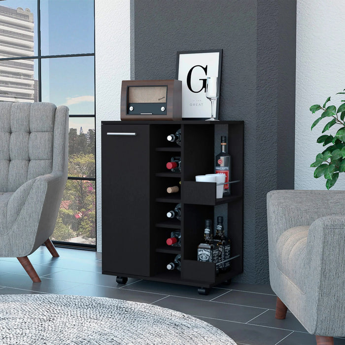 Tennessee Bar Cart, One Cabinet With Division, Six Cubbies For liquor, Two Shelves Default -DTYStore