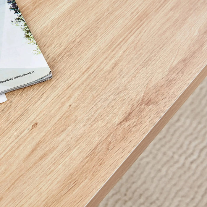 The top of the coffee table is made of medium density fiberboard and wooden stickers, with transparent tempered glass on both sides. The design is simple and elegant, with a sturdy structure. Default -DTYStore