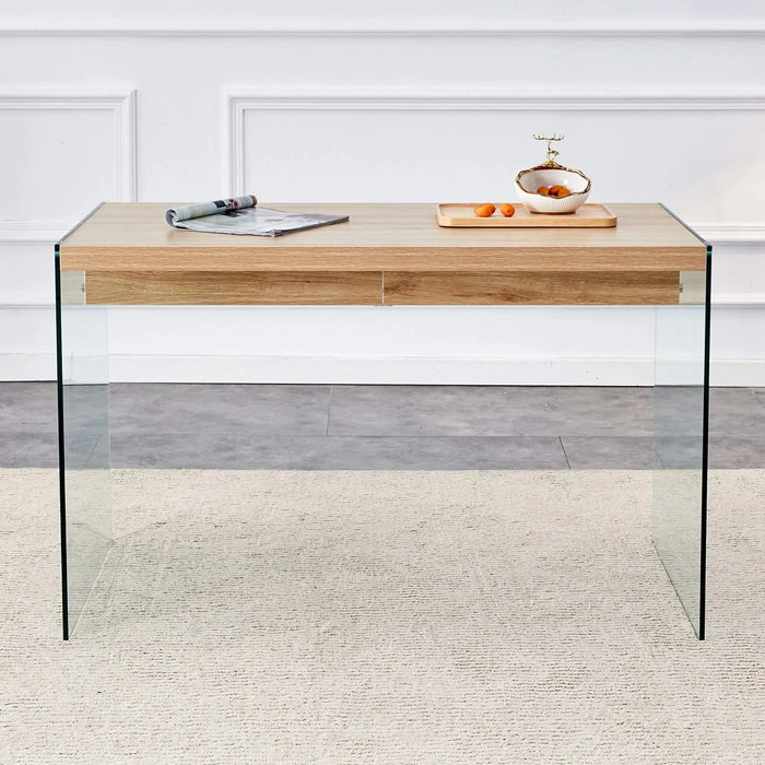 The top of the coffee table is made of medium density fiberboard and wooden stickers, with transparent tempered glass on both sides. The design is simple and elegant, with a sturdy structure. Default -DTYStore