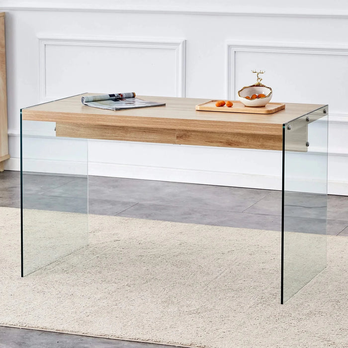 The top of the coffee table is made of medium density fiberboard and wooden stickers, with transparent tempered glass on both sides. The design is simple and elegant, with a sturdy structure. Default -DTYStore