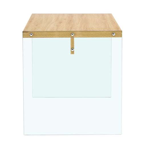 The top of the coffee table is made of medium density fiberboard and wooden stickers, with transparent tempered glass on both sides. The design is simple and elegant, with a sturdy structure. Default -DTYStore