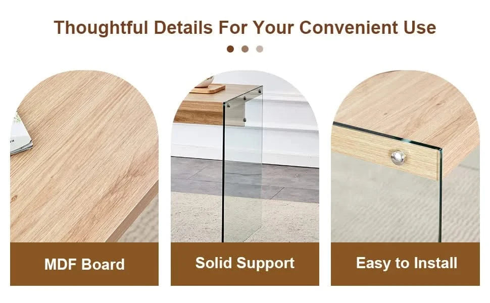 The top of the coffee table is made of medium density fiberboard and wooden stickers, with transparent tempered glass on both sides. The design is simple and elegant, with a sturdy structure. Default -DTYStore