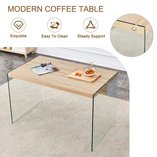 The top of the coffee table is made of medium density fiberboard and wooden stickers, with transparent tempered glass on both sides. The design is simple and elegant, with a sturdy structure. Default -DTYStore