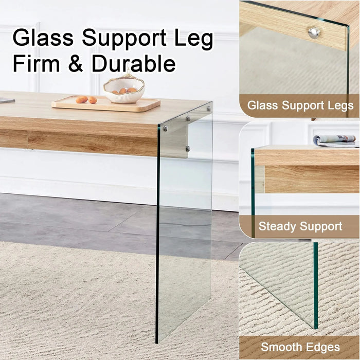 The top of the coffee table is made of medium density fiberboard and wooden stickers, with transparent tempered glass on both sides. The design is simple and elegant, with a sturdy structure. Default -DTYStore