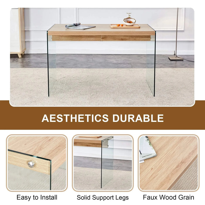 The top of the coffee table is made of medium density fiberboard and wooden stickers, with transparent tempered glass on both sides. The design is simple and elegant, with a sturdy structure. Default -DTYStore