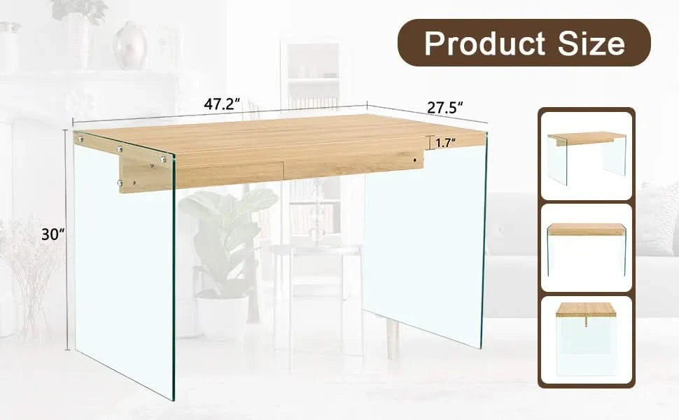 The top of the coffee table is made of medium density fiberboard and wooden stickers, with transparent tempered glass on both sides. The design is simple and elegant, with a sturdy structure. Default -DTYStore