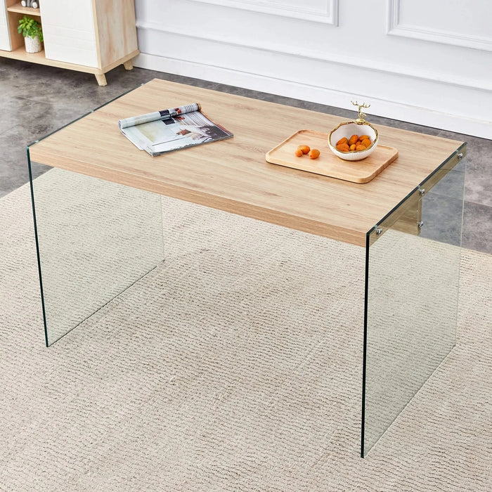 The top of the coffee table is made of medium density fiberboard and wooden stickers, with transparent tempered glass on both sides. The design is simple and elegant, with a sturdy structure. Default -DTYStore
