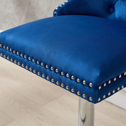Thick Chrome Swivel Velvet Barstools,Adjustable 25-33'Height,Modern Upholstered with17.7' Base,Tufted Buttons&Diamond Pleating,Sponge&Spring Seat,for Home Pub&Kitchen Island(Blue, Set of 2) Default -DTYStore