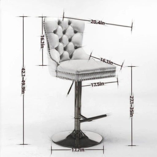 Thick Chrome Swivel Velvet Barstools,Adjustable 25-33'Height,Modern Upholstered with17.7' Base,Tufted Buttons&Diamond Pleating,Sponge&Spring Seat,for Home Pub&Kitchen Island(Blue, Set of 2) Default -DTYStore