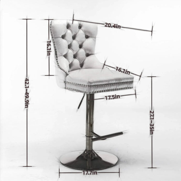 Thick Chrome Swivel Velvet Barstools,Adjustable 25-33'Height,Modern Upholstered with17.7' Base,Tufted Buttons&Diamond Pleating,Sponge&Spring Seat,for Home Pub&Kitchen Island(Blue, Set of 2) Default -DTYStore