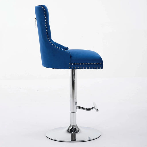 Thick Chrome Swivel Velvet Barstools,Adjustable 25-33'Height,Modern Upholstered with17.7' Base,Tufted Buttons&Diamond Pleating,Sponge&Spring Seat,for Home Pub&Kitchen Island(Blue, Set of 2) Default -DTYStore