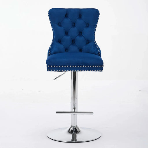Thick Chrome Swivel Velvet Barstools,Adjustable 25-33'Height,Modern Upholstered with17.7' Base,Tufted Buttons&Diamond Pleating,Sponge&Spring Seat,for Home Pub&Kitchen Island(Blue, Set of 2) Default -DTYStore