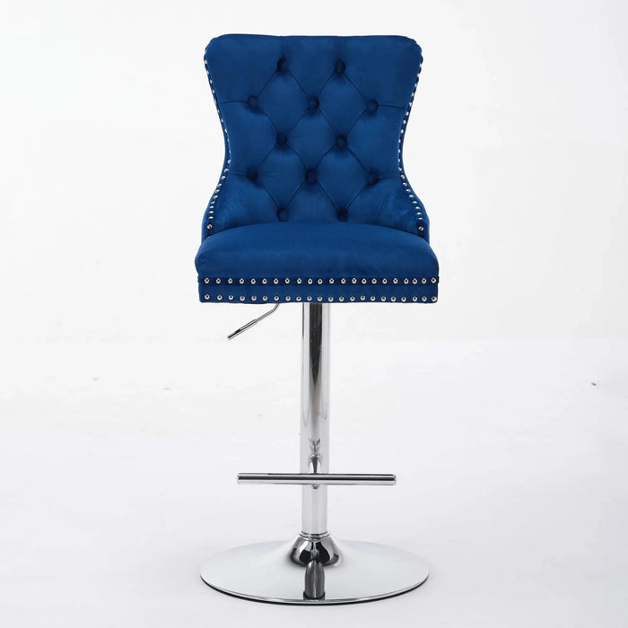Thick Chrome Swivel Velvet Barstools,Adjustable 25-33'Height,Modern Upholstered with17.7' Base,Tufted Buttons&Diamond Pleating,Sponge&Spring Seat,for Home Pub&Kitchen Island(Blue, Set of 2) Default -DTYStore