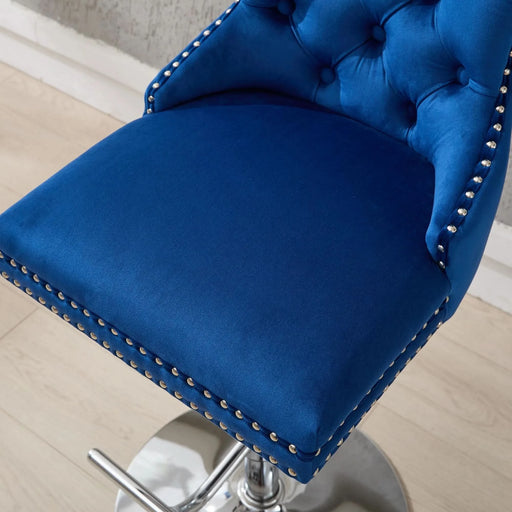 Thick Chrome Swivel Velvet Barstools,Adjustable 25-33'Height,Modern Upholstered with17.7' Base,Tufted Buttons&Diamond Pleating,Sponge&Spring Seat,for Home Pub&Kitchen Island(Blue, Set of 2) Default -DTYStore