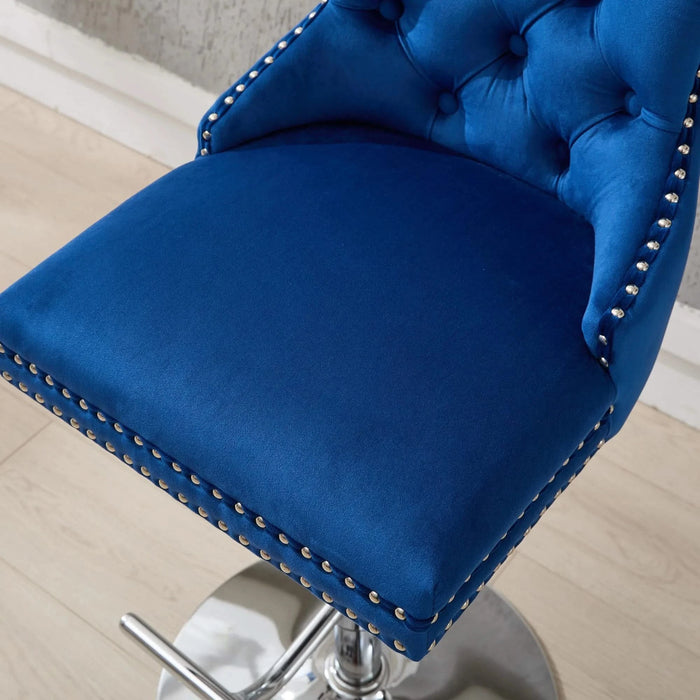 Thick Chrome Swivel Velvet Barstools,Adjustable 25-33'Height,Modern Upholstered with17.7' Base,Tufted Buttons&Diamond Pleating,Sponge&Spring Seat,for Home Pub&Kitchen Island(Blue, Set of 2) Default -DTYStore