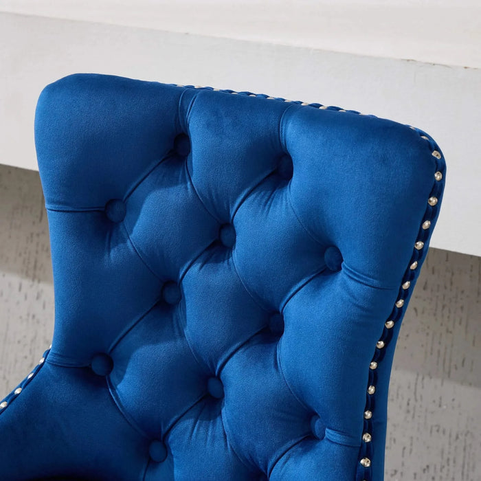 Thick Chrome Swivel Velvet Barstools,Adjustable 25-33'Height,Modern Upholstered with17.7' Base,Tufted Buttons&Diamond Pleating,Sponge&Spring Seat,for Home Pub&Kitchen Island(Blue, Set of 2) Default -DTYStore