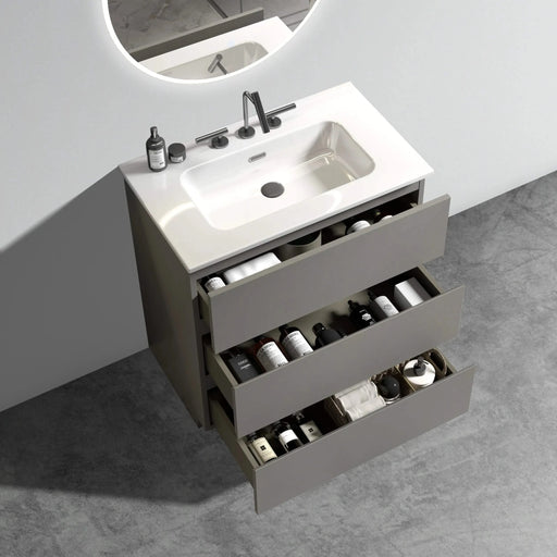 Tia 30' Gray Bathroom Vanity with Sink with 3 Faucet Holes, Large Storage Freestanding Bathroom Vanity for Modern Bathroom, One-Piece White Sink Basin without Drain and Faucet, Pre-assembledT Default -DTYStore