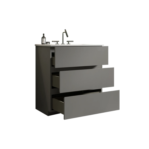 Tia 30' Gray Bathroom Vanity with Sink with 3 Faucet Holes, Large Storage Freestanding Bathroom Vanity for Modern Bathroom, One-Piece White Sink Basin without Drain and Faucet, Pre-assembledT Default -DTYStore