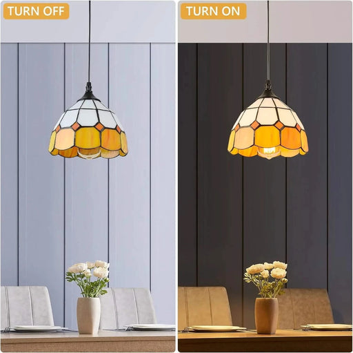 Tiffany Hanging Pendant Light - Dimmable Mini Plug in Light Fixture, Perfect Vintage Swag Ceiling Lamp for Dining Room, Bedroom or Porch,16.4 Ft Hanging Cord, 7.9' Width Default -DTYStore