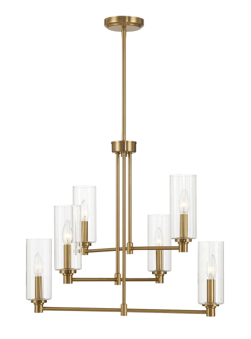 Timeless Six Lights Chandelier With Clear Ribbed Glass - Satin Brass Default -DTYStore