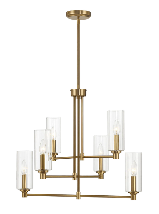 Timeless Six Lights Chandelier With Clear Ribbed Glass - Satin Brass Default -DTYStore