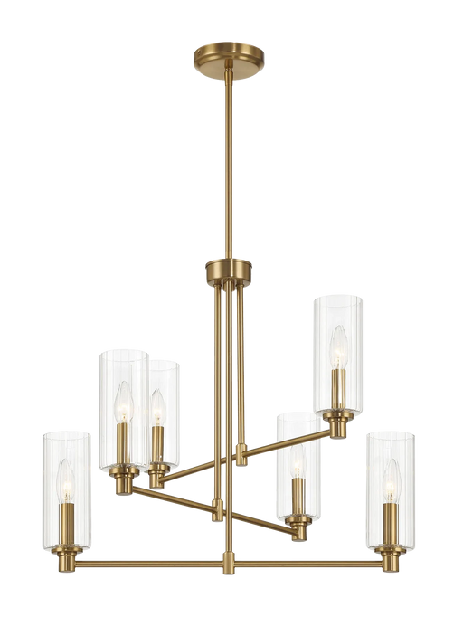 Timeless Six Lights Chandelier With Clear Ribbed Glass - Satin Brass Default -DTYStore