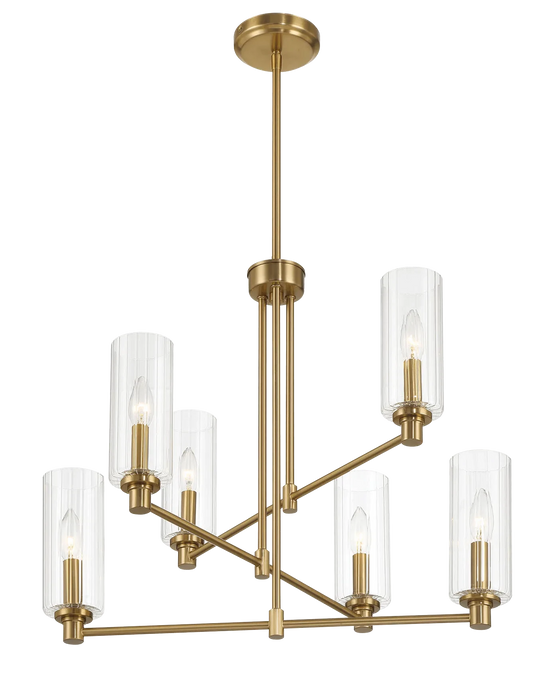 Timeless Six Lights Chandelier With Clear Ribbed Glass - Satin Brass Default -DTYStore