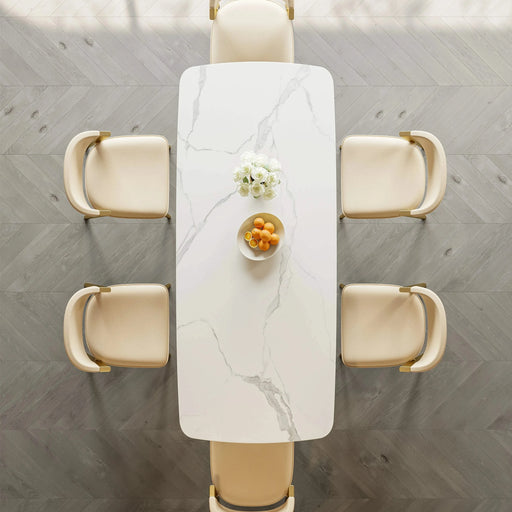 Titanium Gold Stainless Steel Dining Table with Polished Snow Mountain Stone Surface - Supports up to 91.5 kg Default -DTYStore