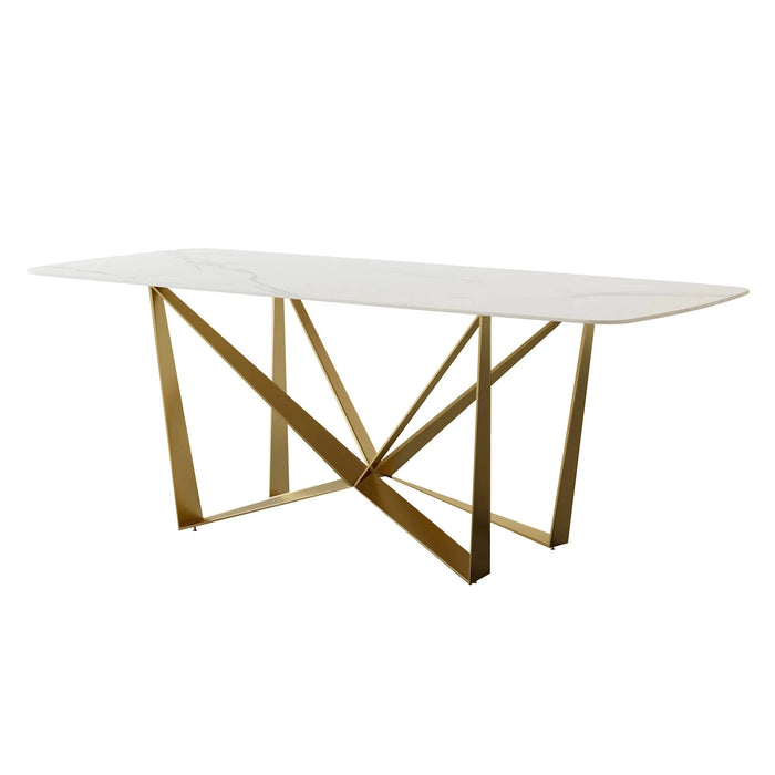 Titanium Gold Stainless Steel Dining Table with Polished Snow Mountain Stone Surface - Supports up to 91.5 kg Default -DTYStore