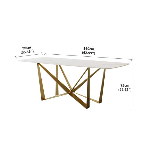 Titanium Gold Stainless Steel Dining Table with Polished Snow Mountain Stone Surface - Supports up to 91.5 kg Default -DTYStore